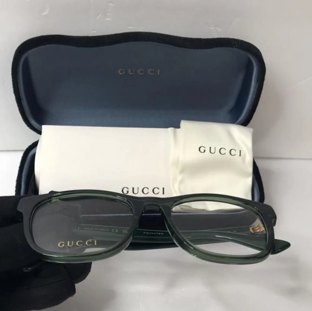 New - 💯 Original Gucci GG0004ON 011 Green with Red Stripe Square Men`s Eyeglas
